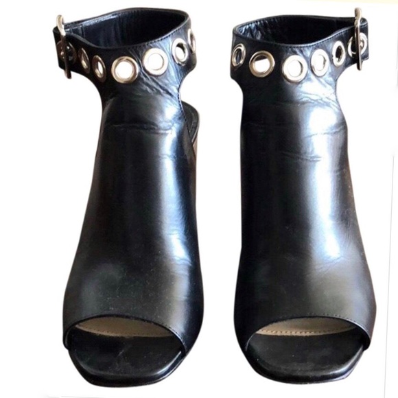 PRADA Open Toe Metallic Rivet Block Heel Sandals 6 - Picture 3 of 15